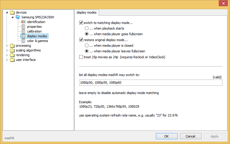 madVR display modes madVR display modes